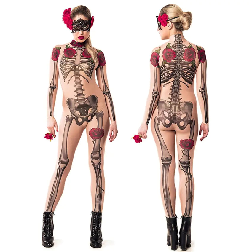 Halloween Skeleton Rose Bodysuit Cosplay Costume