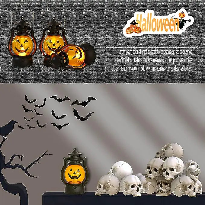Portable Pumpkin Skull Oil Lamp for Halloween Decor