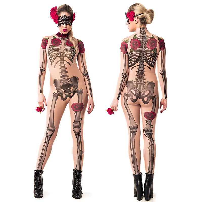 Halloween Skeleton Rose Bodysuit Cosplay Costume