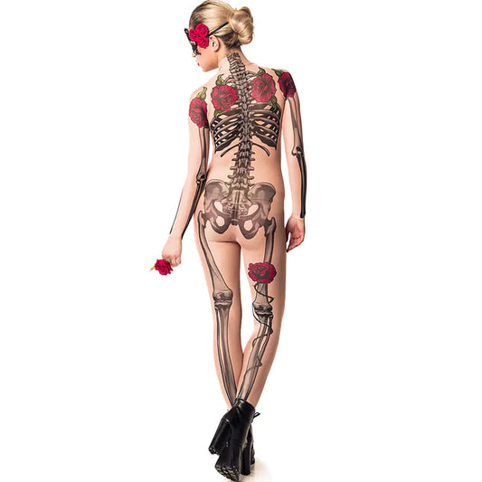 Halloween Skeleton Rose Bodysuit Cosplay Costume