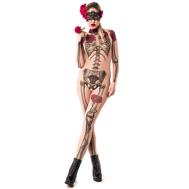 Halloween Skeleton Rose Bodysuit Cosplay Costume